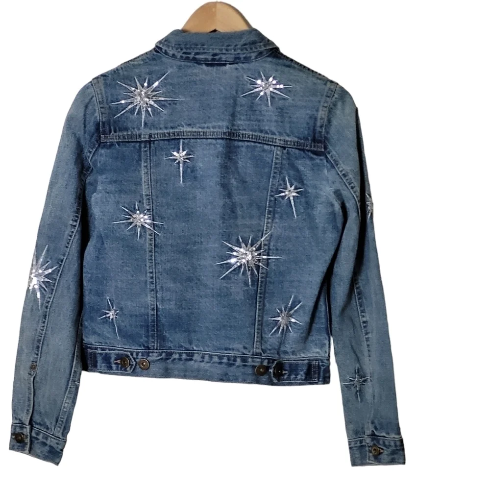 Pistola Blue‎ Brando Embroidered Denim Jean Jacket Coat Women's New Small